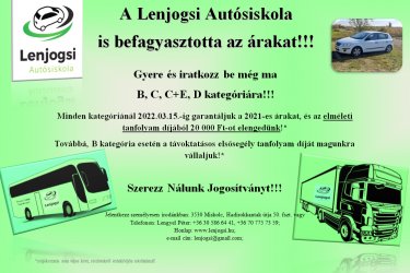 A Lenjogsi Autósiskola is befagyasztotta az árakat!!!