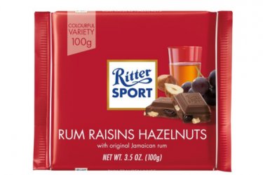 Eladó Ritter Sport tejcsokoládé 100 g rummal, mazsolával és mogyoróval 310Ft