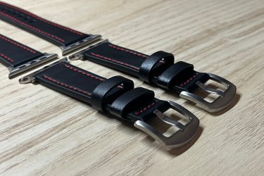 Apple Watch fekete bőr óraszíj piros cérnával