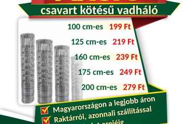 Óriási vadháló akció! Drótfonat, drótháló, vadháló, oszlop, kapu, kerítés