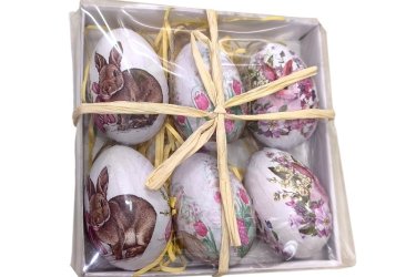 Fehér húsvéti dísztojás szett 5 cm 6 db – Nyuszi mintás