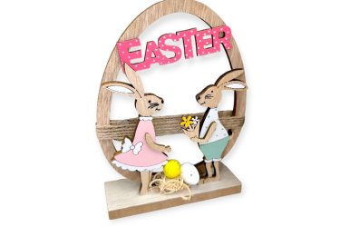 Fa húsvéti dekoráció szerelmes nyuszi pár 13x4x16,5 cm