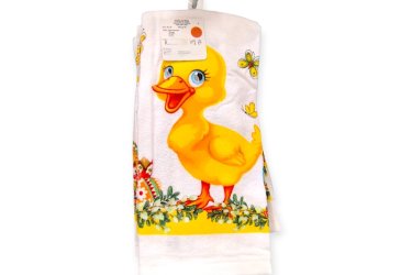 Fehér pamut húsvéti konyharuha sárga kacsával 60x35 cm