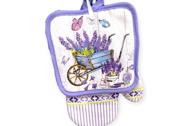 Lila levendulás szekér edényfogó kesztyű szalvétával 2 db-os