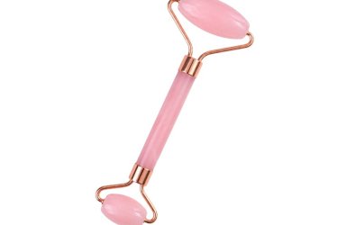 Dupla arcmasszírozó roller rózsakvarc 14,5 cm