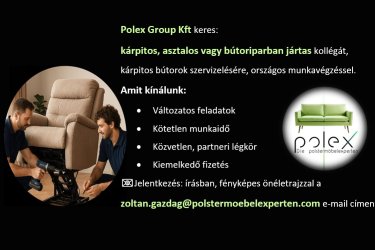 kárpitos, asztalos vagy bútoriparban jártas kollégát keresünk