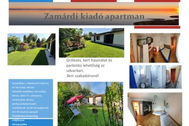 Zamárdiban, a Balatontól 4 percre, klímás, kis ház kiadó. Különálló épületben, két szobás, klímás, TV, zuhanyzós, minikonyhás lakrész, kert használattal kiadó!